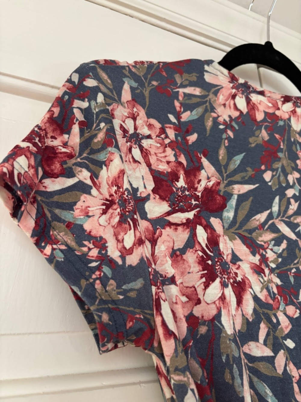 Garnet Hill Floral Faux Wrap Dress Size Small V-Neck Cottage Blue Pink Feminine - Picture 11 of 13